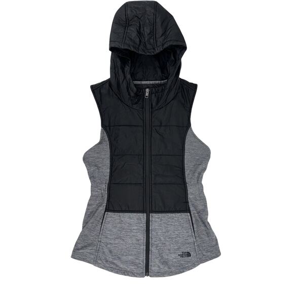 The North Face Women's Vest Small Gray & Black Stretch Full Zip Hooded Pockets - Picture 1 of 10